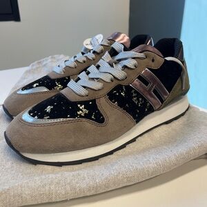 hogan donna sparkle suede taupe sneakers